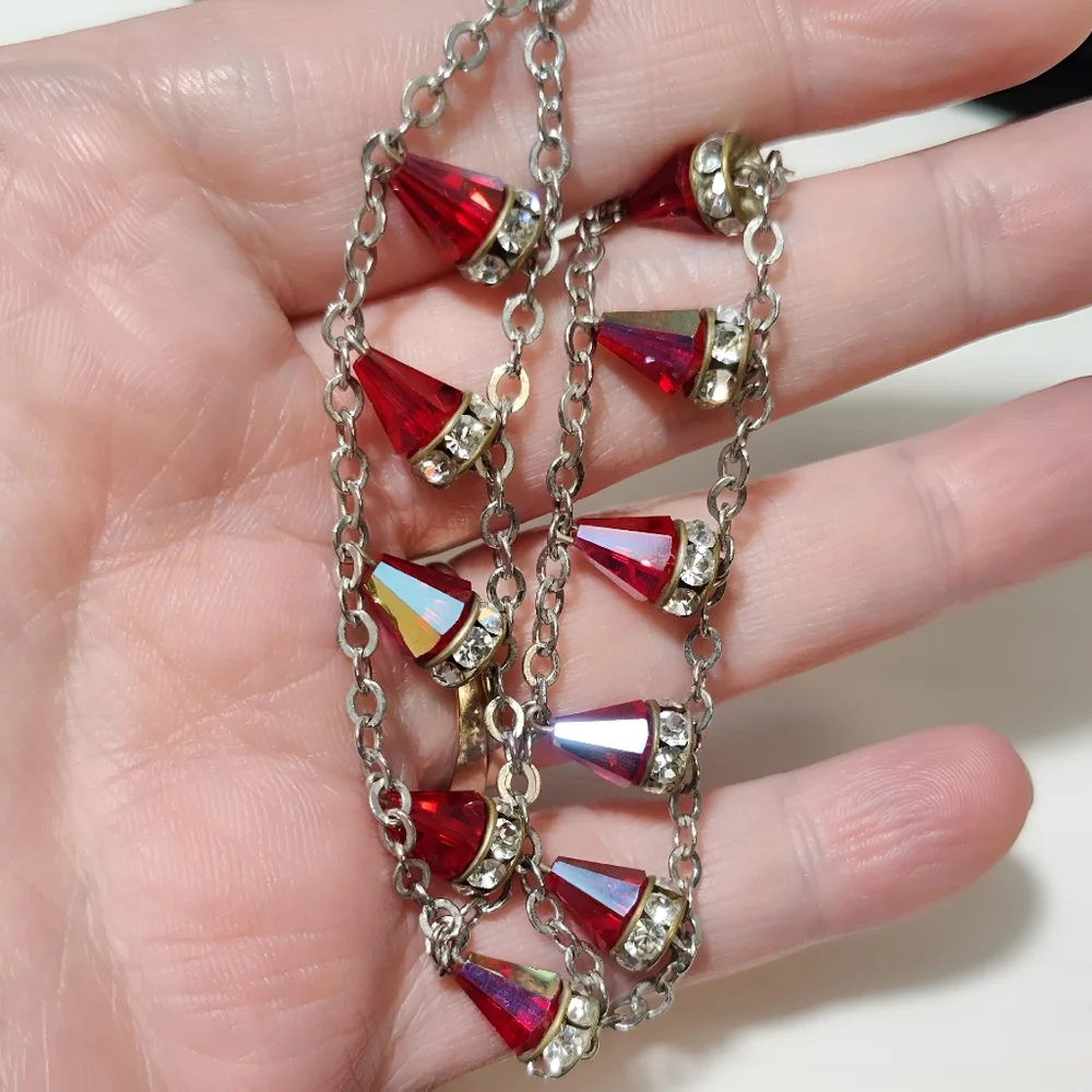 Vintage Sterling Silver RARE Red Siam Aurora Boreale Swarovski Crystal Bracelet